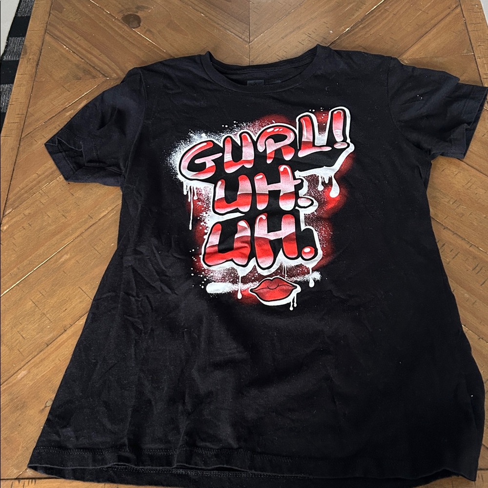 Black Graphic Tee with Red and White Design